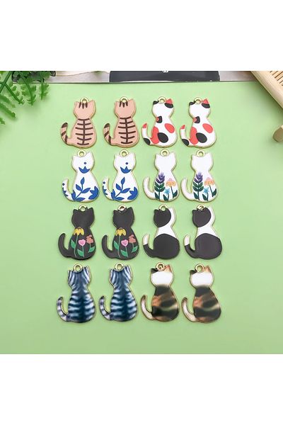 Choice Colorful-16pcs 10/16pcs 16*25mm Cartoon Cute Enamel Cat Charms For Animal Pendants For DIY Bracelet
