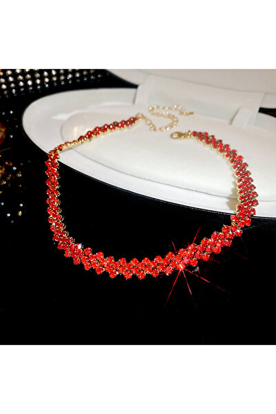 Choice red Luxury Shiny Full Rhinestone Choker Necklace for Women Personalized Geometric Crystal Necklaces