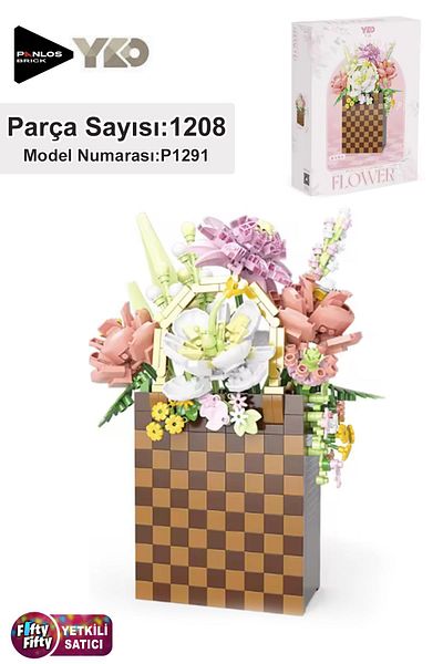 Vagonlife Panlos Yko Series Decorative and Collectible Basket Flower Bouquet Model 1208 Piece Construction Set -Ffp1