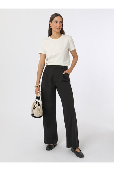 Refka Rib Collar Basic Women's T-Shirt - Ecru - Refka