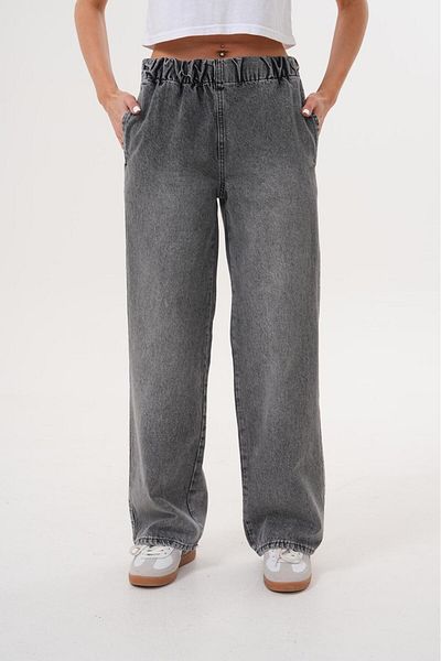 Tarz Cool Women's Loose Leg High Elastic Waist Jean Trousers Anthracite