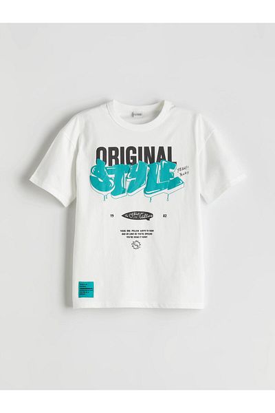 LC Waikiki Ecru Crew Neck Boy's T-Shirt
