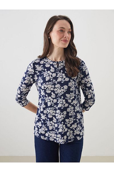 LC Waikiki Grace Navy Blue Crew Neck Floral Women's Blouse