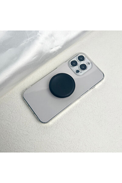 Choice حامل هاتف محمول من السيليكون بلون سادة من الماكارون باللون الأسود، قاب...