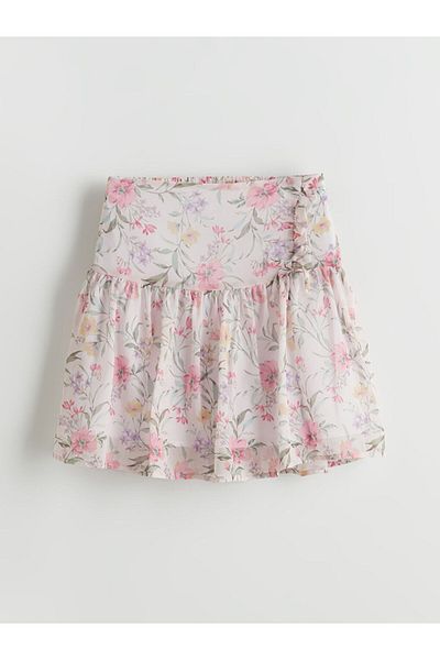 LC Waikiki Ecru Elastic Waist Floral Girl's Skirt