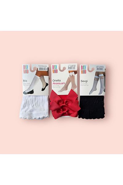 Daymod Girls' Knee Socks with Accessories 3 Pack