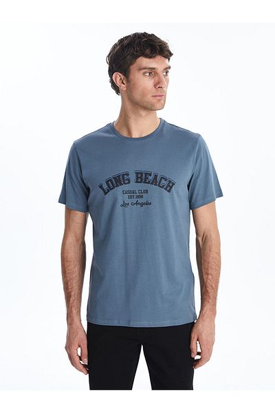 LC Waikiki Νέα σεζόν Crew Neck κοντομάνικο εμπριμέ χτενισμένο βαμβακερό ανδρικό μπλουζάκι - S5HP57Z8