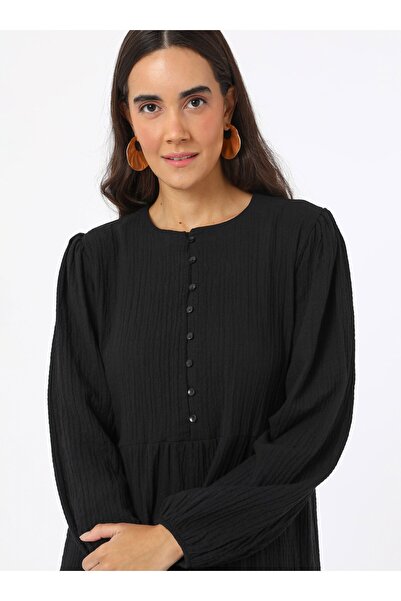 Benin Βαμβακερό μουσελίνα Hijab φόρεμα με λεπτομέρεια βολάν - Μαύρο - Μπενίν