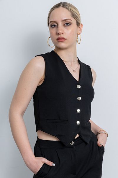 TUĞBA ERGÜL Women's Vest Pants Double Suit Crepe Fabric 1030 - Black