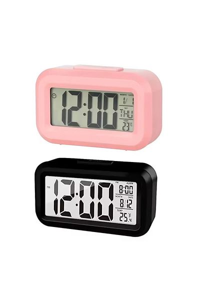 Choice 2pcs black pink LED Digital Alarm Clock Backlight Snooze Data Time Calendar Desktop Multifunction El