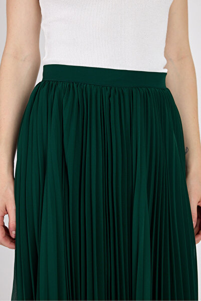 Rays Fusta maxi cu talie înaltă din șifon verde plisată 1003