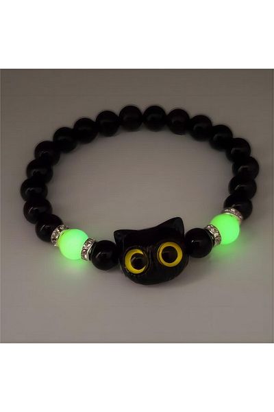 Choice BR24Y0309-3 Cute Cartoon Big Eye Cat Luminous Bracelets For Women Men Animal Black White Kitten Bead