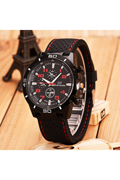 Choice1 Black Red FashionBlack Leather Quartz Watch For Men Personality Round Watch Dial Watch Bracelet Set