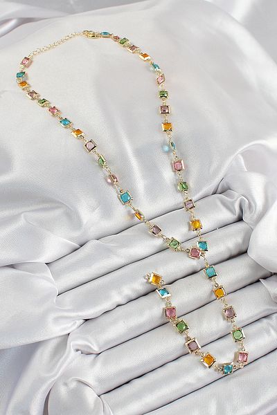 STİLLOVE Brass Assorti Square Model Gold Color Zircon Stone Y Necklace Sl12150