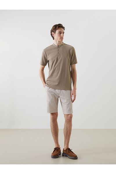 LC Waikiki Νέα σεζόν Judge Collar Patterned Buttoned Ανδρικό Tisort με υφή - S5G417Z8