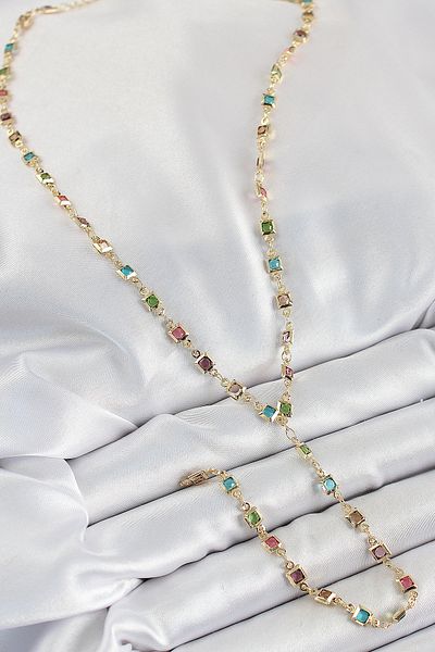 STİLLOVE Brass Assorti Square Model Gold Color Zircon Stone Y Necklace Sl12151
