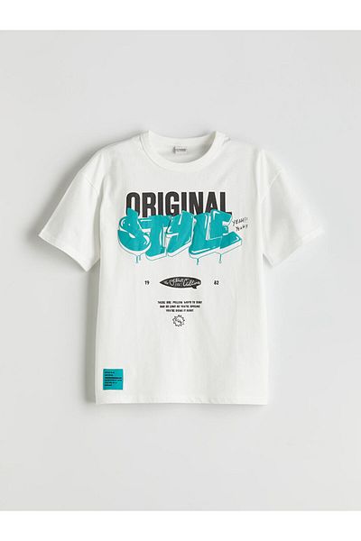 LC Waikiki Ecru Crew Neck Boy's T-Shirt