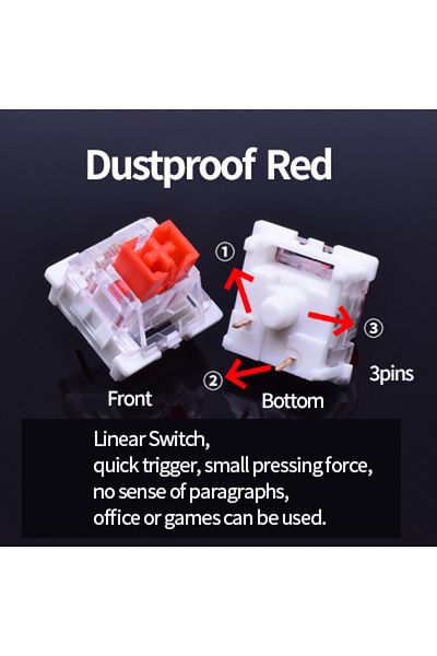 GGBEE 110pcs Dustproof Red Outemu Switch for Keyboard 3Pin Dustproof Linear Tactile Clicky Silent Switches