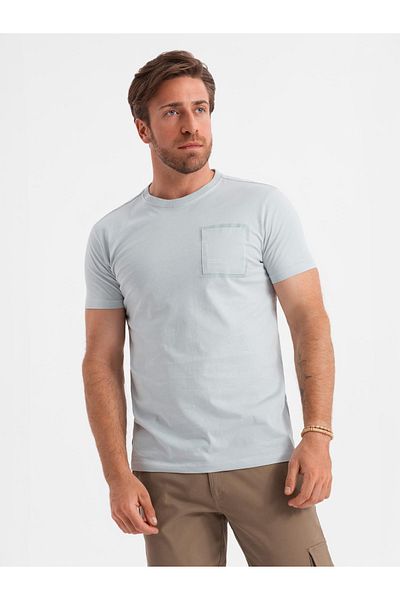 OMBRE Herren Baumwoll-T-Shirt mit Taschendruck - hellgrau V10 OM-TSPT-0154 XXL