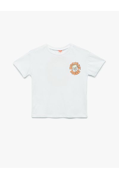Koton Back Printed Crew Neck Short Sleeve Cotton Ribbed T-Shirt