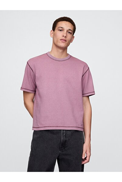 GAP Erkek Koyu Lila Heavyweight Crop T-Shirt