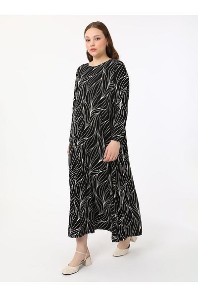 ALİA Πλεκτό φόρεμα με σχέδια Plus Size - Μαύρο - εκρού - Alia