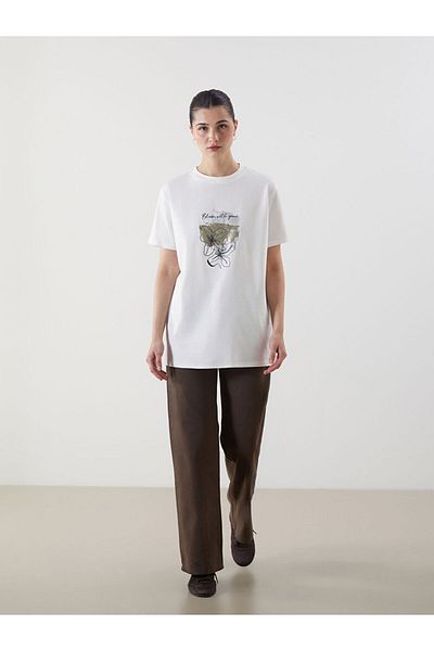 LC Waikiki Crew Neck Printed Oversize Women's T-Shirt