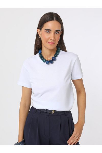 Refka Tricou de bază pentru femei cu guler cu nervuri - alb - Refka