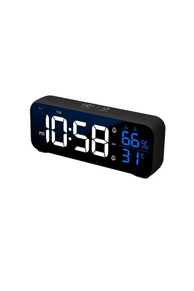 Choice Black Music LED Digital Alarm Clock Voice Control Temperature Humidity Display Desktop Clocks Home T