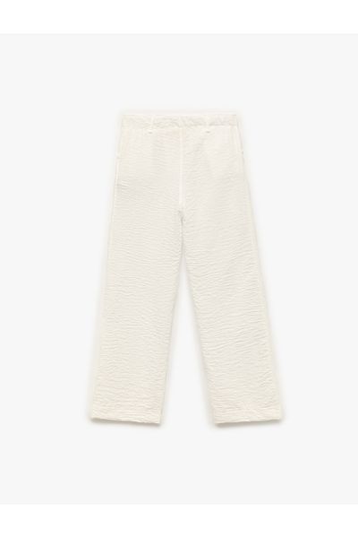 Koton Linen Look Textured Wide Leg Trousers with Pockets