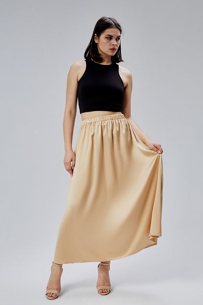 Bolivente Fusta din satin elastic cu talie cu șnur regulată Mink