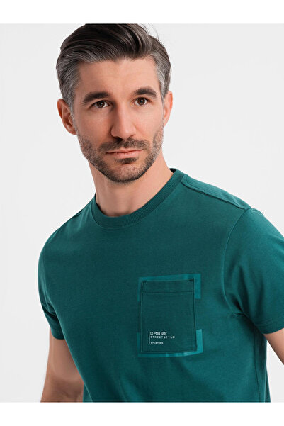 OMBRE Herren-T-Shirt aus Baumwolle mit Taschenaufdruck - Grün OM-TSPT-0154