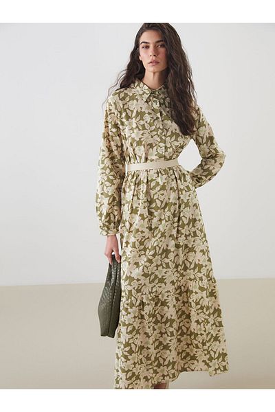 LC Waikiki Shirt Collar Floral Women's Dress