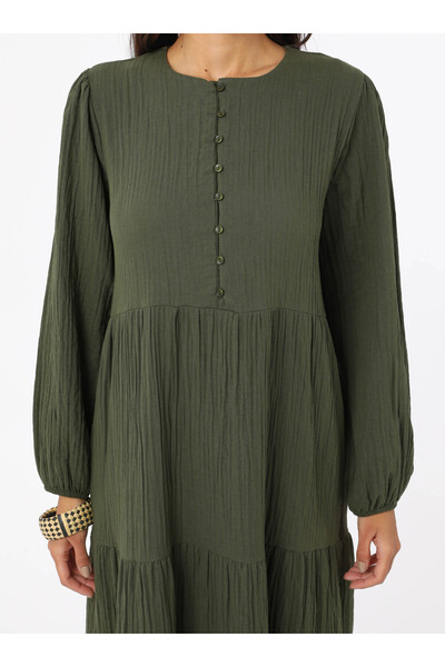 Benin Βαμβακερό μουσελίνα χιτζάμπ με λεπτομέρεια βολάν - Χακί - Μπενίν