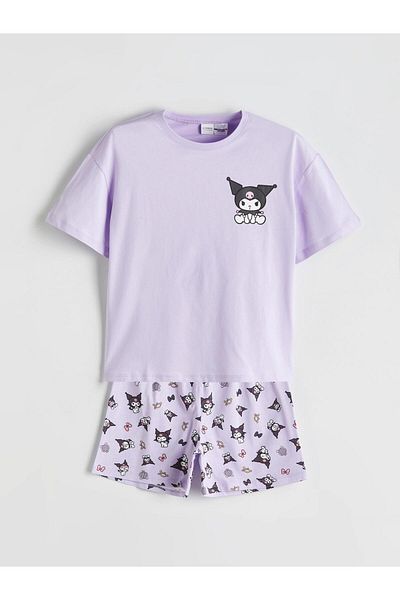 LC Waikiki Set pijamale pentru fete cu imprimeu Kuromi cu decolteu crew - S5H997Z4