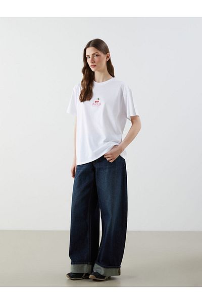LC Waikiki Tricou pentru femei cu imprimeu cireș cu gât crew din sezonul nou - S5GF05Z8