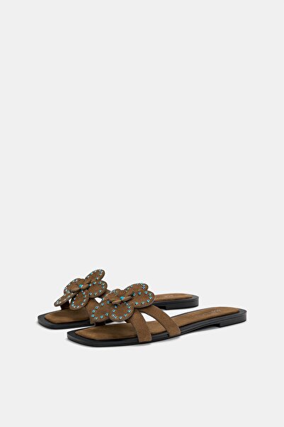 Pull & Bear Flat leather flower slider sandals