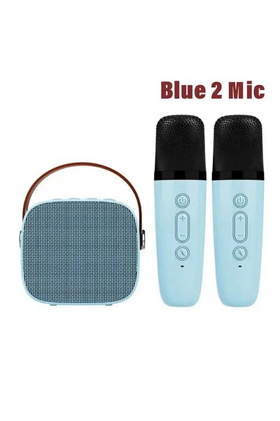Vikefon blue 2 mic Portable Wireless Dual Microphones Karaoke Machine HomeKTV DSP System Bluetooth Speaker H