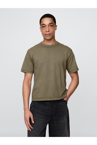 GAP Erkek Haki Heavyweight Crop T-Shirt