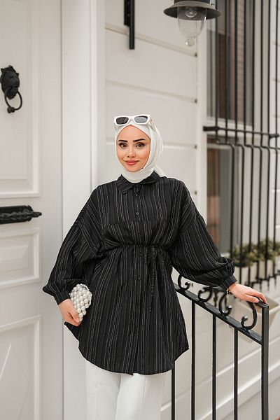 LOCCO Women's Asymmetrical Striped Shirt Black