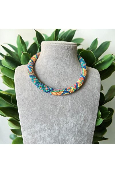 Kırmızı Sanat Evi Minik Boncuklu Karışık Renkli El Emeği Bohem Kolye ve Bilek...