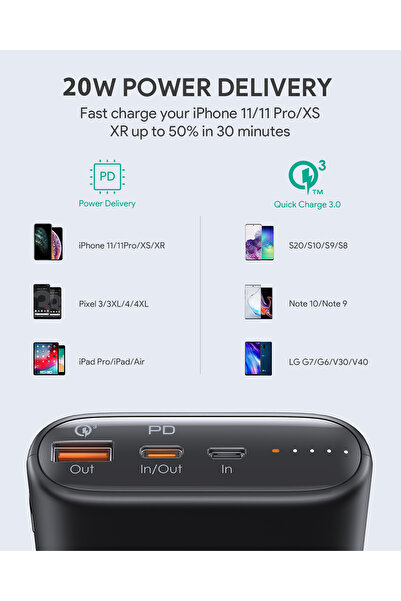 AUKEY PB-Y37 Essential 15,000 mAh Power Bank With 20W PD - Black Color