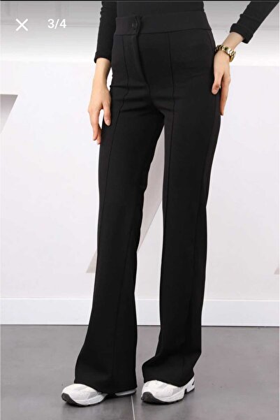 Sena Siyah Çimalı Likralı İspanyol Paça Pantolon