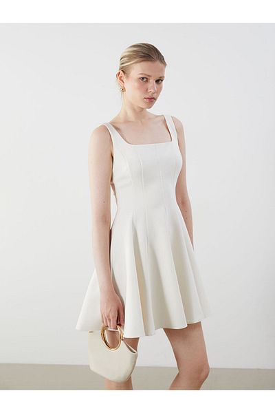LC Waikiki New Season Square Neck Peplum Mini Dress - S5Qc63Z8