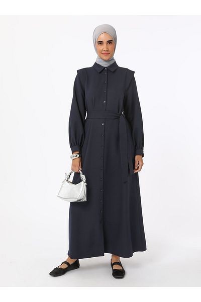 Refka Φόρεμα Hijab από ύφασμα κρεπ με λεπτομέρεια δεσίματος - Navy Blue - Refka