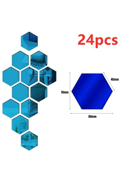 Choice Blue--24pcs 12/24Pcs 3D Hexagon Mirror Wall Stickers DIY Removable Self Adhesive Aesthetic Mosaic Ti