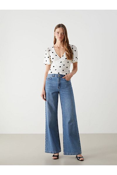 LC Waikiki New Season Double Breasted Collar Polka Dot Women's Blouse - S5Gy19Z8