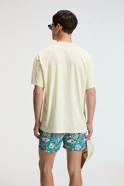 GRIMELANGE Flavor Men's Oversize 100% Cotton Printed Round Neck Yellow T-Shirt