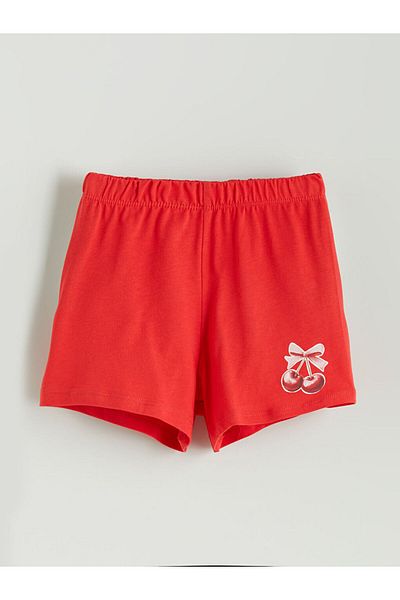 LC Waikiki Pink Printed Girl's Shorts with Elastic Waist, Pack of 2