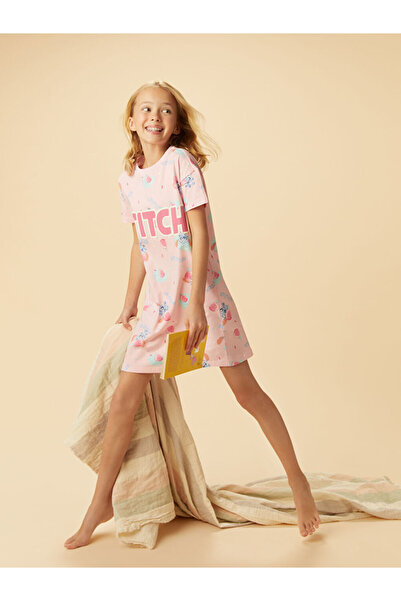 LC Waikiki Cămașă de noapte pentru copii Pink Bis guler rotund itch Bas cu im...